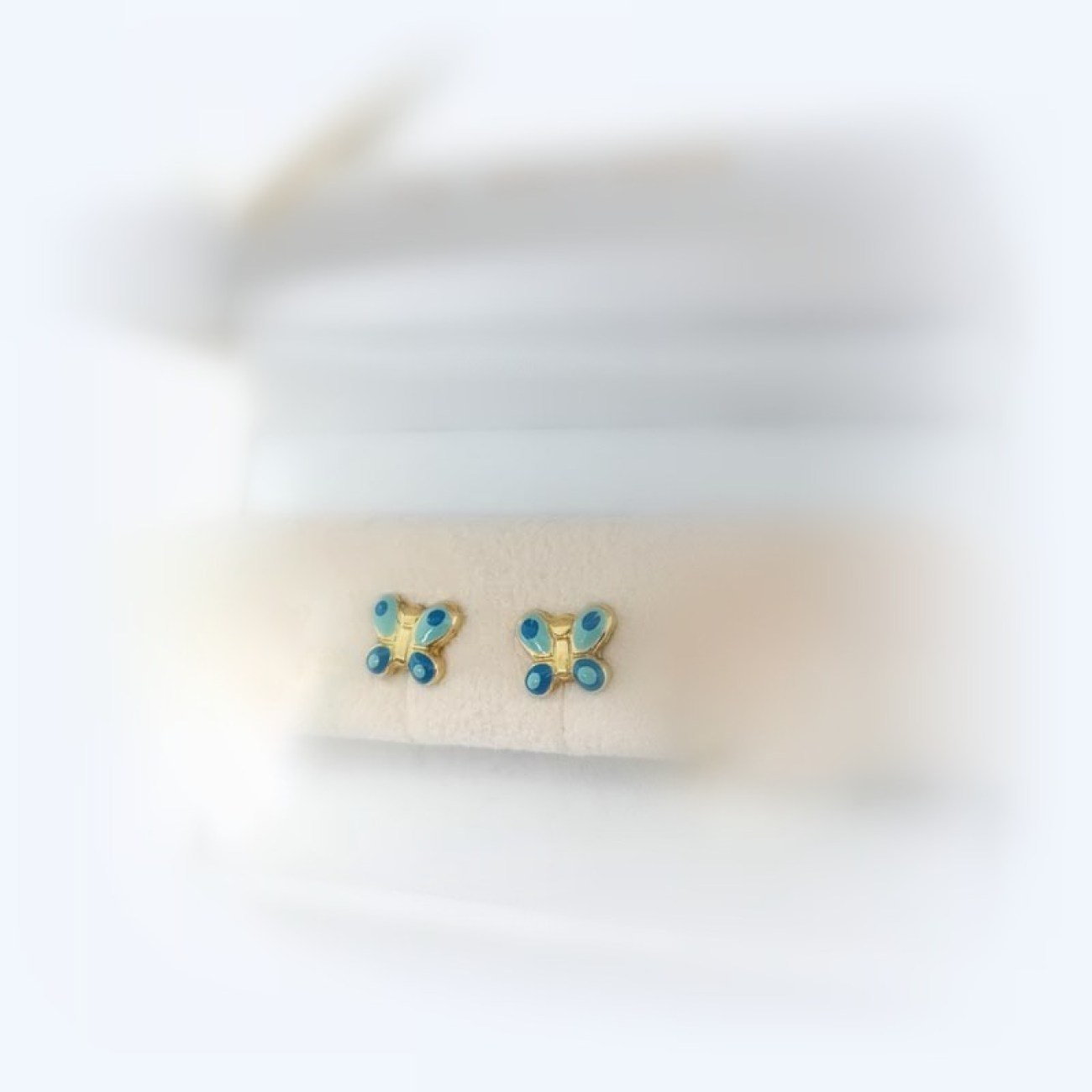 Χρυσά σκουλαρίκια Κ14 γαλάζιες πεταλούδες