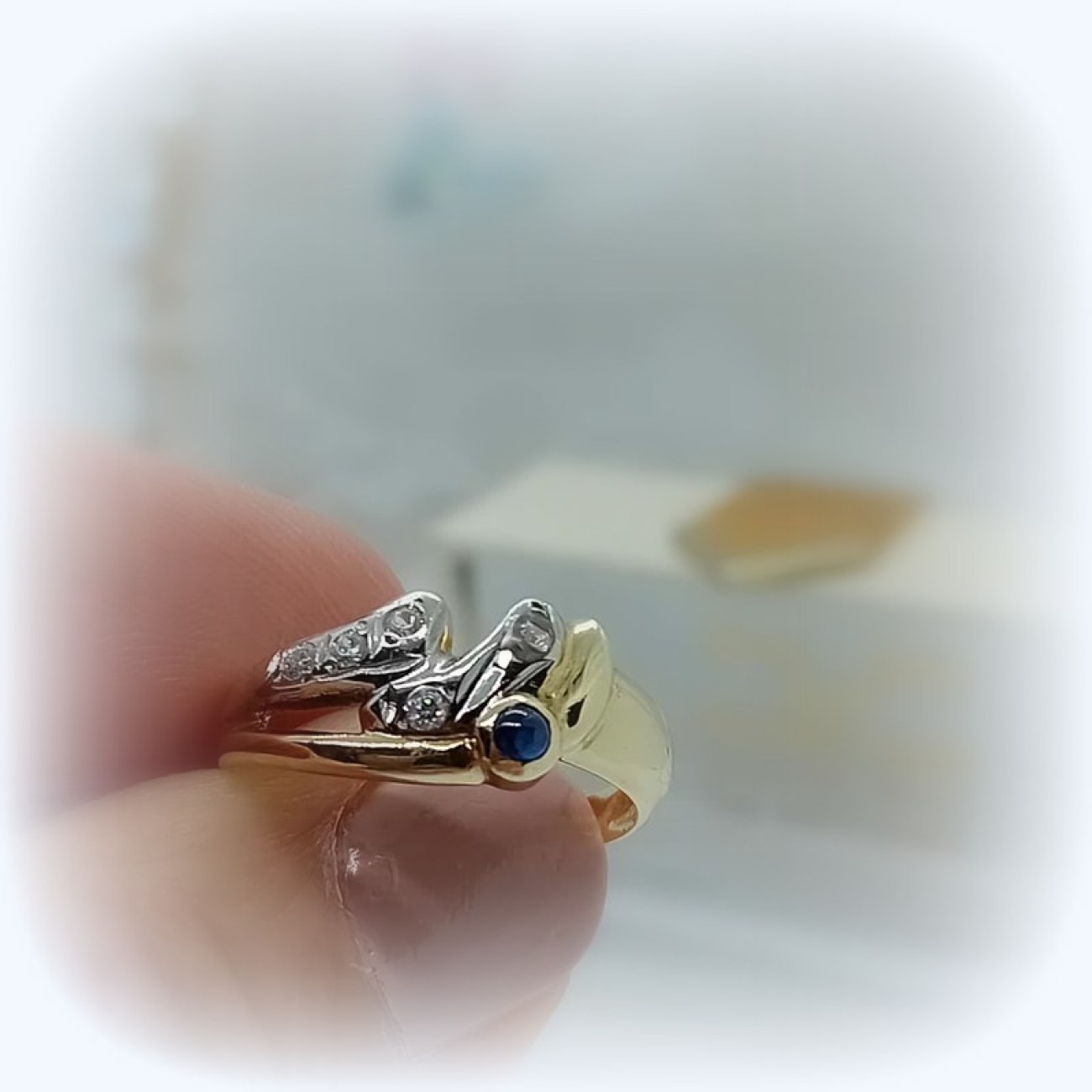 Χρυσό δαχτυλίδι Κ14 ζαφείρι-ζιργκόν