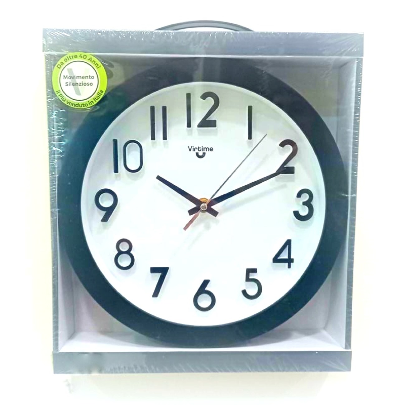 Λευκό κυκλικό ρολόι τοίχου με μαύρο πλαίσιο