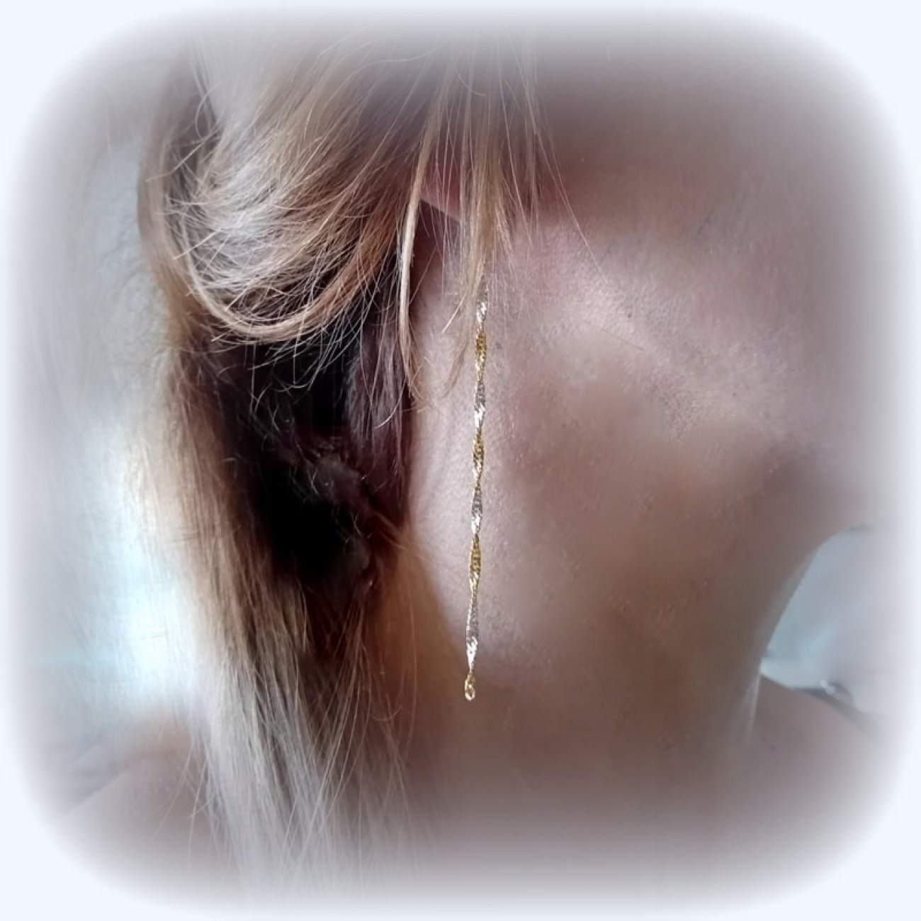 Χρυσά-λευκόχρυσα σκουλαρίκια "μακριά αλυσίδα"