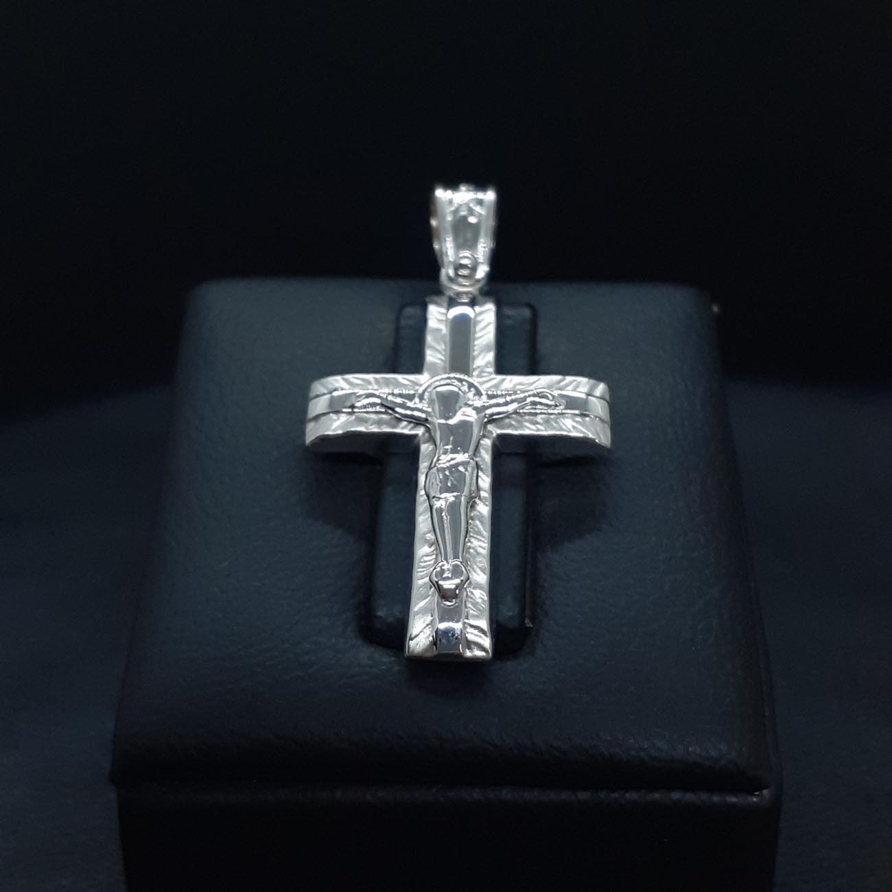 Σταυρός λευκόχρυσος Κ14 Εσταυρωμένος