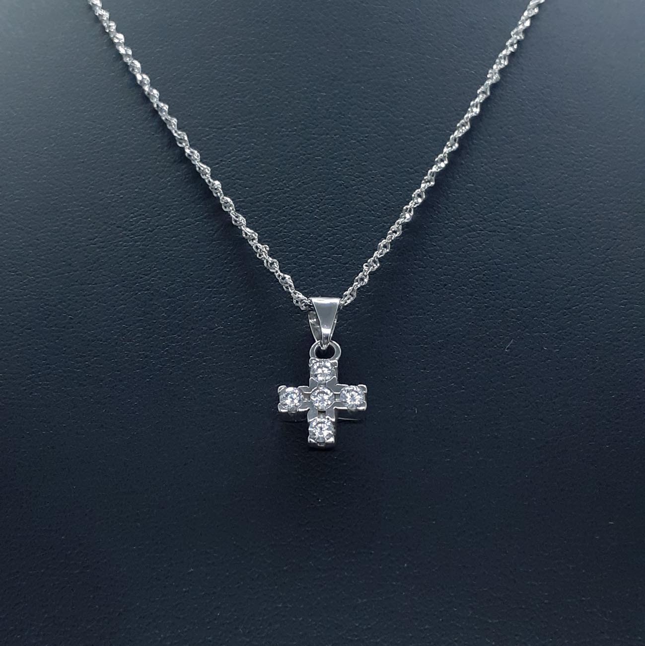 Σταυρός λευκόχρυσος Κ14 ζιργκόν με αλυσίδα