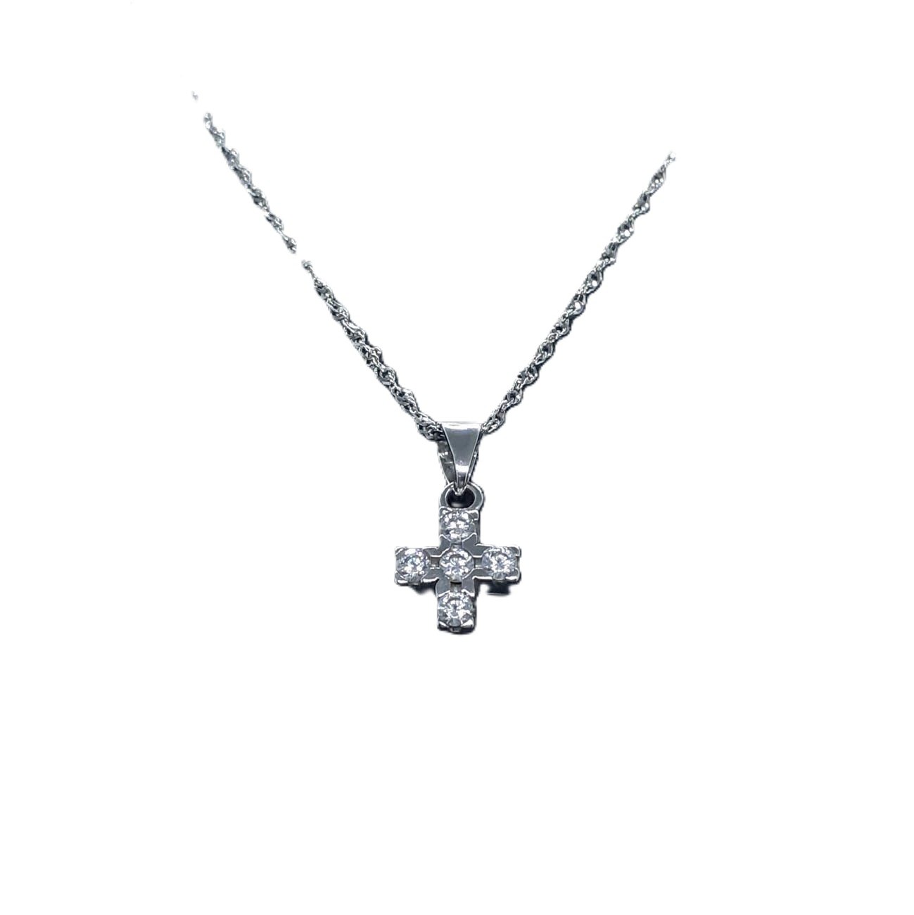 Σταυρός λευκόχρυσος Κ14 ζιργκόν με αλυσίδα