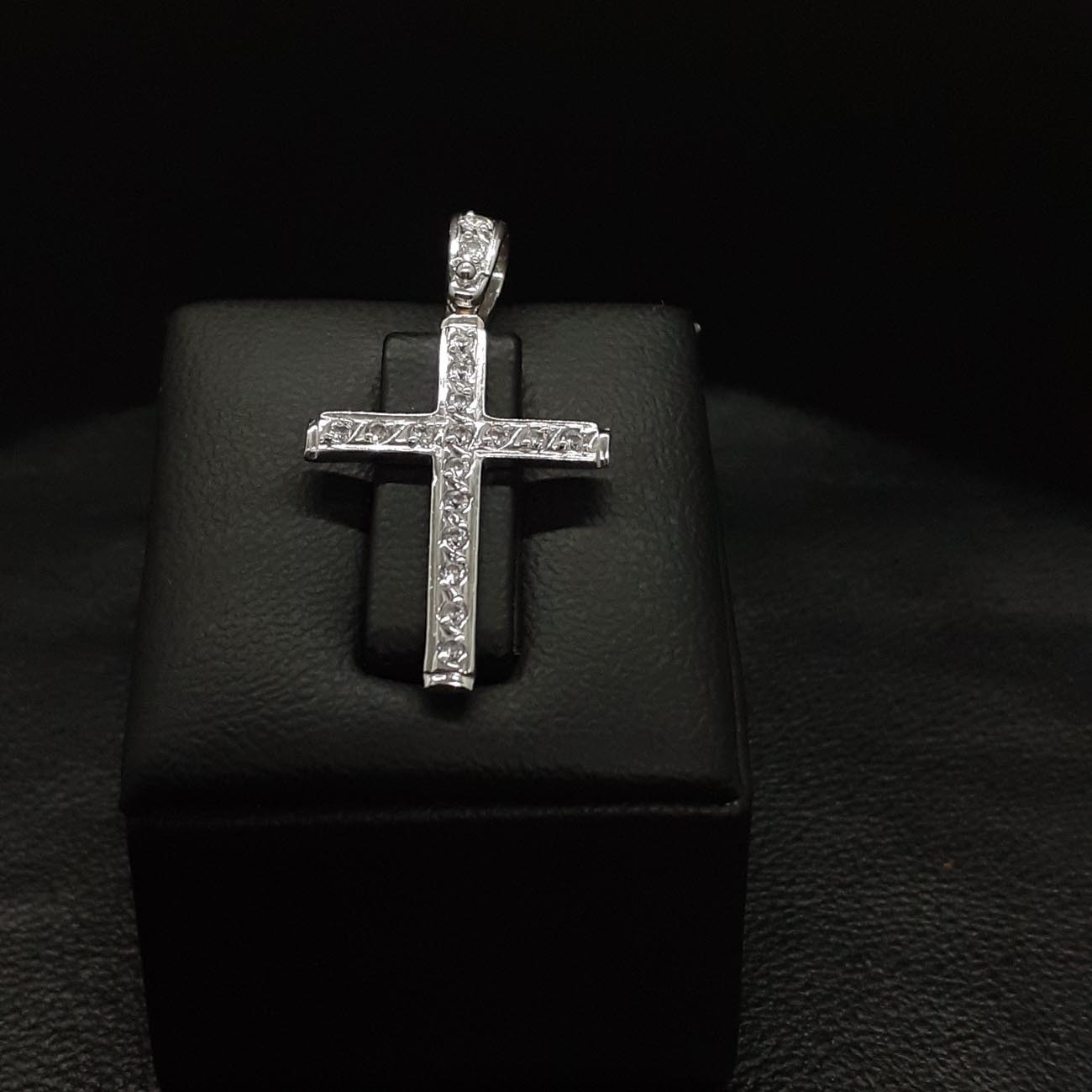 Σταυρός λευκόχρυσος Κ14 ζιργκόν