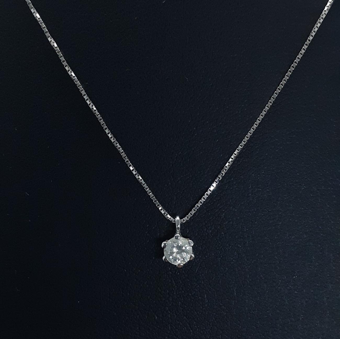 Κολιέ λευκόχρυσο μονόπετρο Κ14