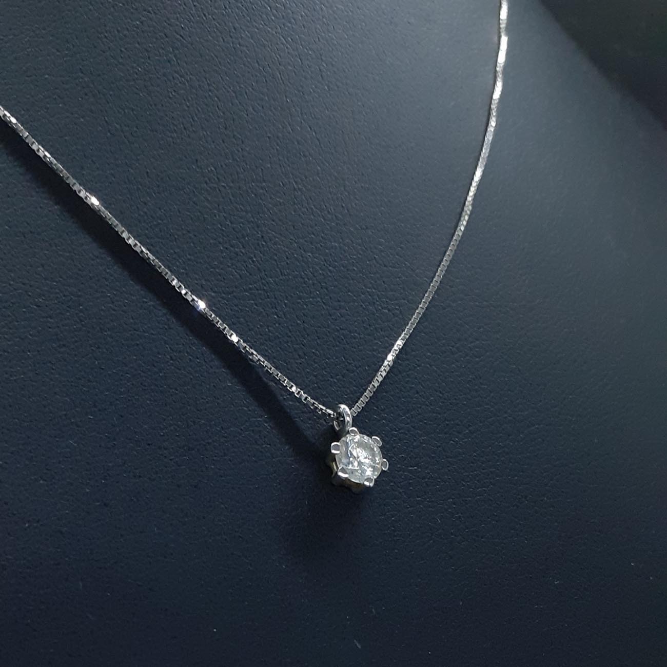 Κολιέ λευκόχρυσο μονόπετρο Κ14