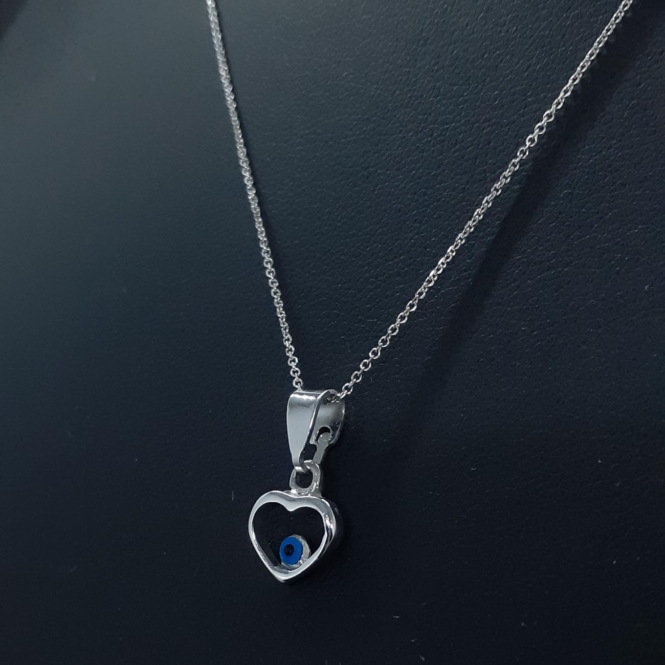 Κολιέ λευκόχρυσο καρδιά-ματάκι