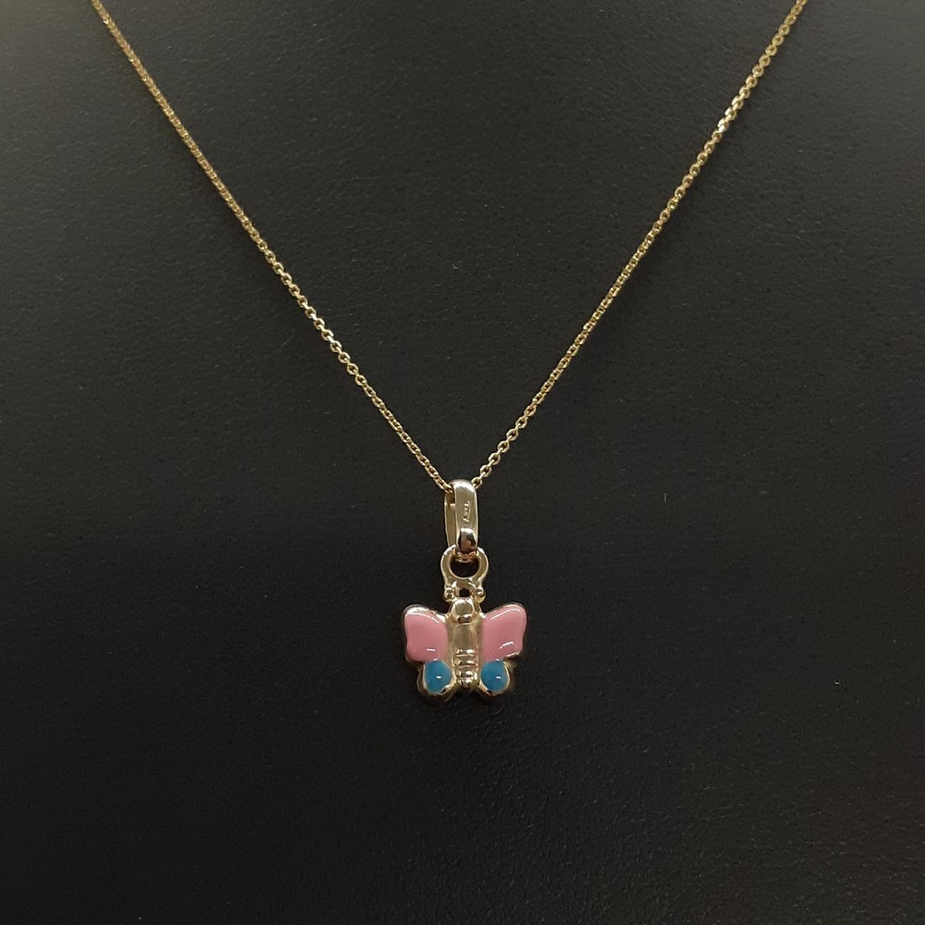 Χρυσό κολιέ Κ9 πεταλούδα σμάλτο