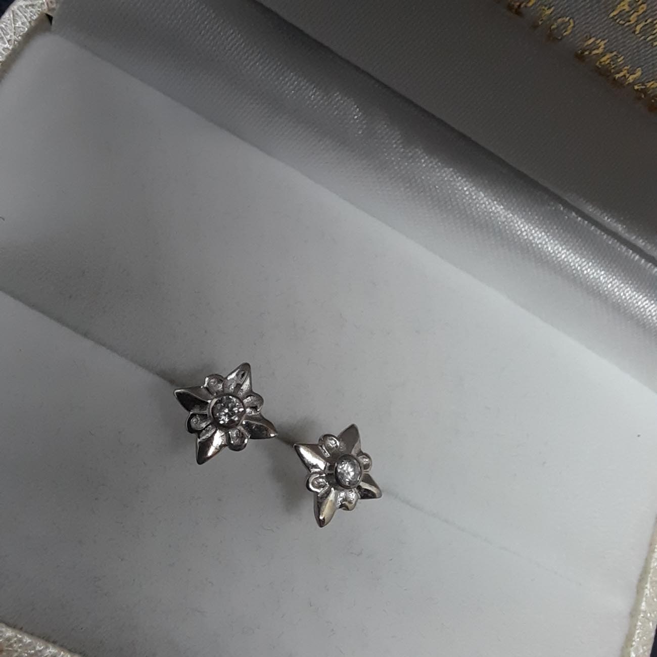 Σκουλαρίκια λευκόχρυσα Κ14 ζιργκόν