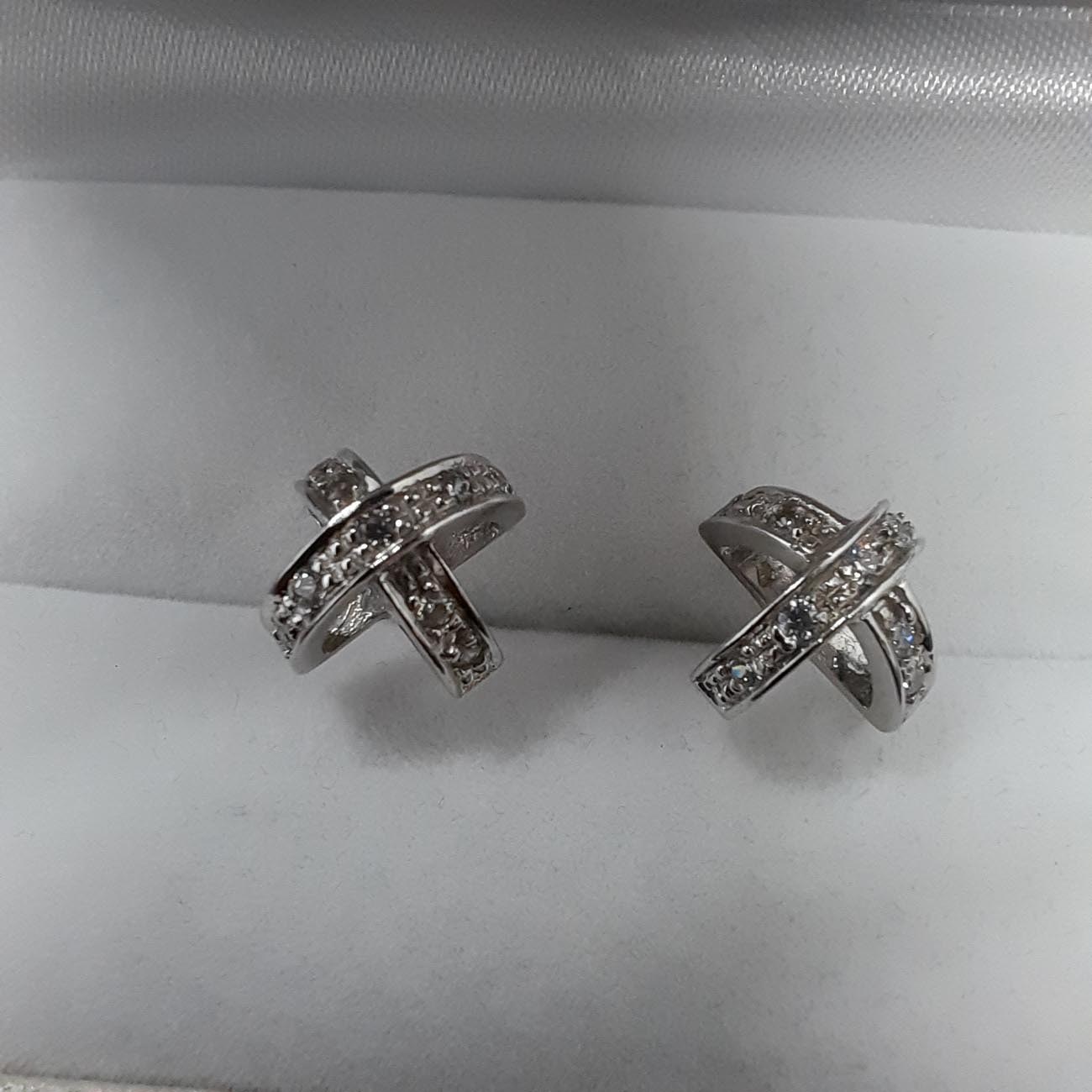 Σκουλαρίκια λευκόχρυσα Κ14 ζιργκόν