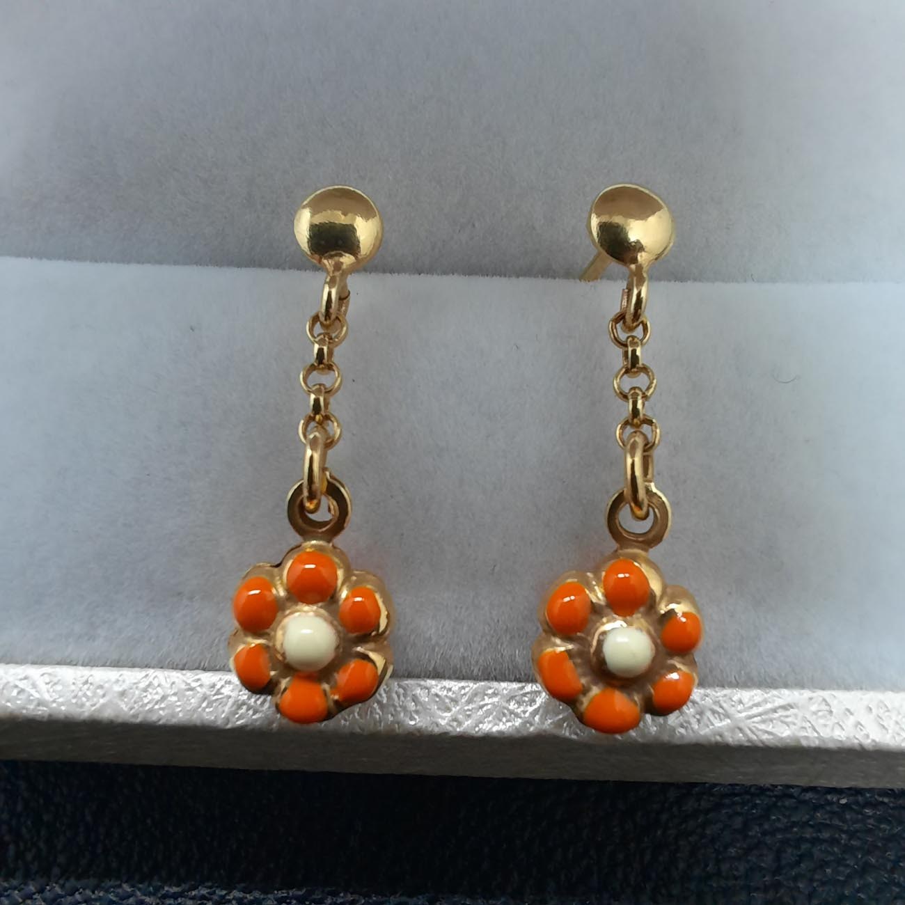 Χρυσά κρεμαστά παιδικά σκουλαρίκια Κ14 μαργαρίτα