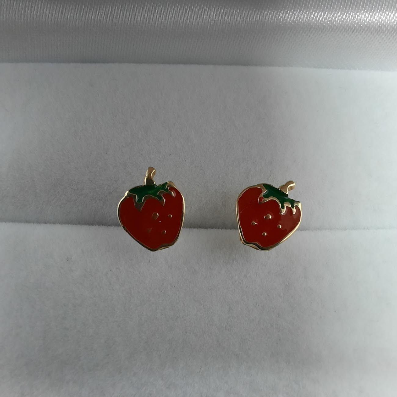 Χρυσά καρφωτά σκουλαρίκια παιδικά Κ14 φραουλίτσες