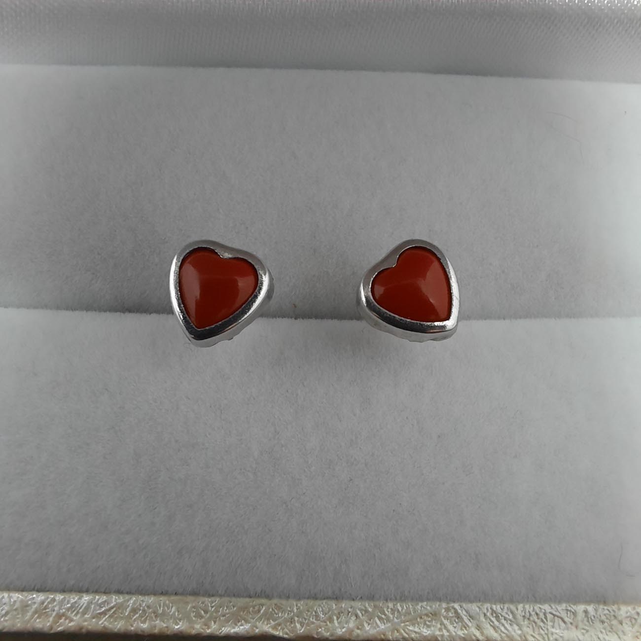 Λευκόχρυσα καρφωτά σκουλαρίκια Κ14 κοράλλι καρδούλες