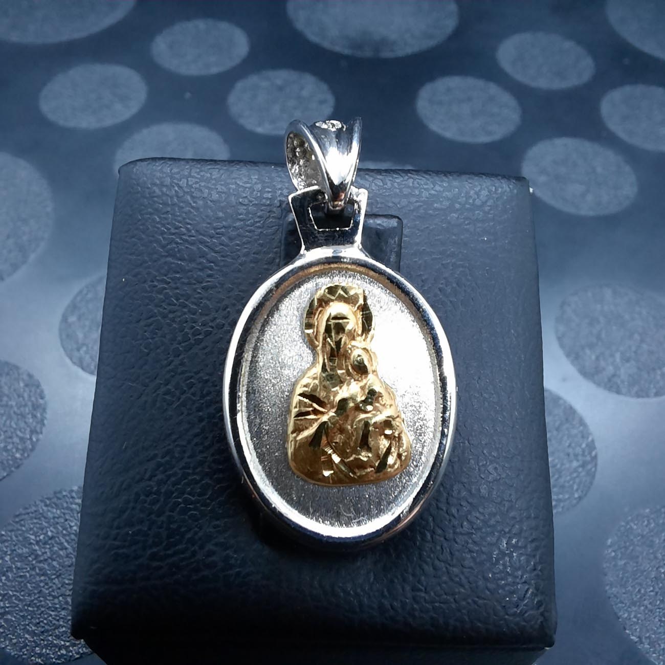 Μενταγιόν Κ14 λευκόχρυσο χρυσή Παναγίτσα