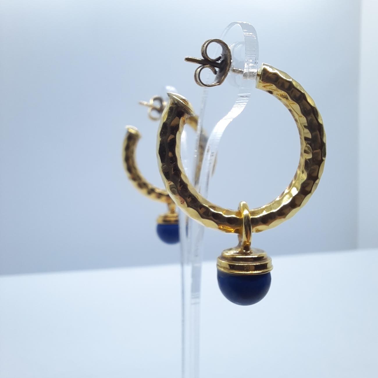 Χρυσοί κρίκοι Κ14 λάπις λάζουλι