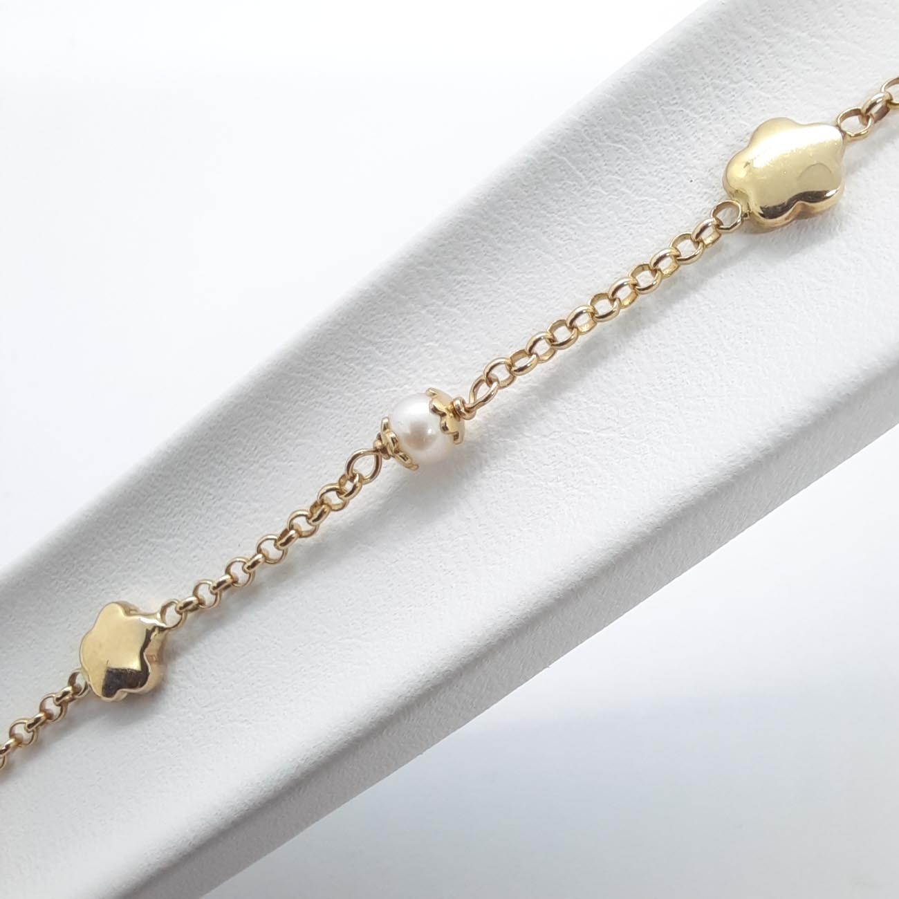 Χρυσό βραχιόλι Κ14 άνθη μαργαριτάρι