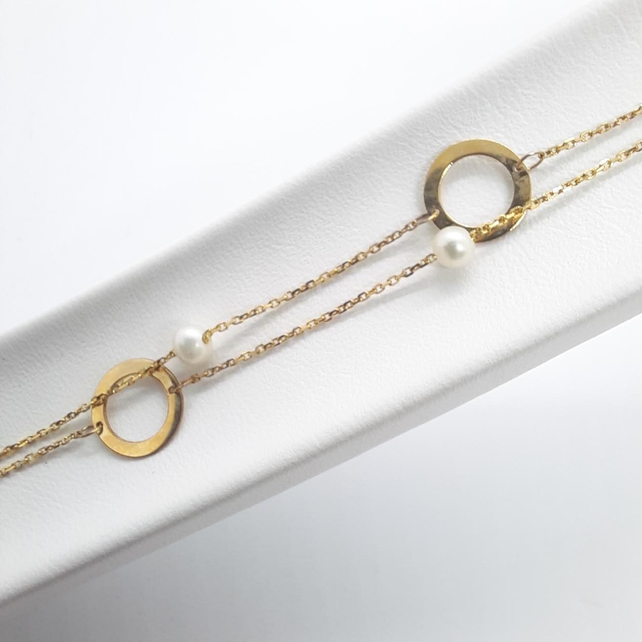 Χρυσό βραχιόλι Κ14 κρίκοι και μαργαριτάρια