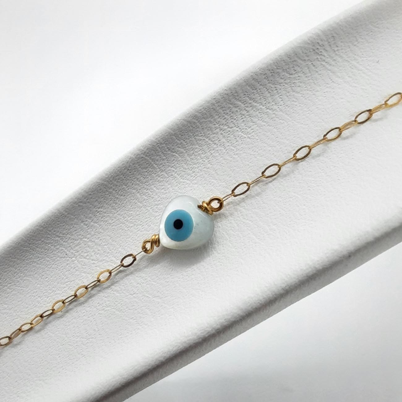 Χρυσό βραχιόλι Κ14 ματάκι και καρδιά