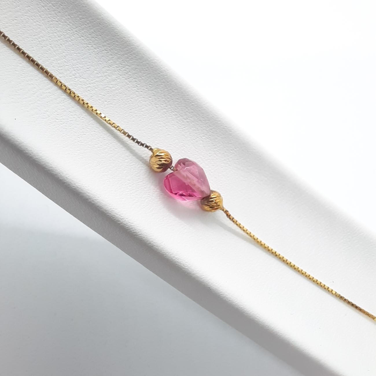 Χρυσό βραχιόλι Κ14 καρδιές ροζ ζιργκόν