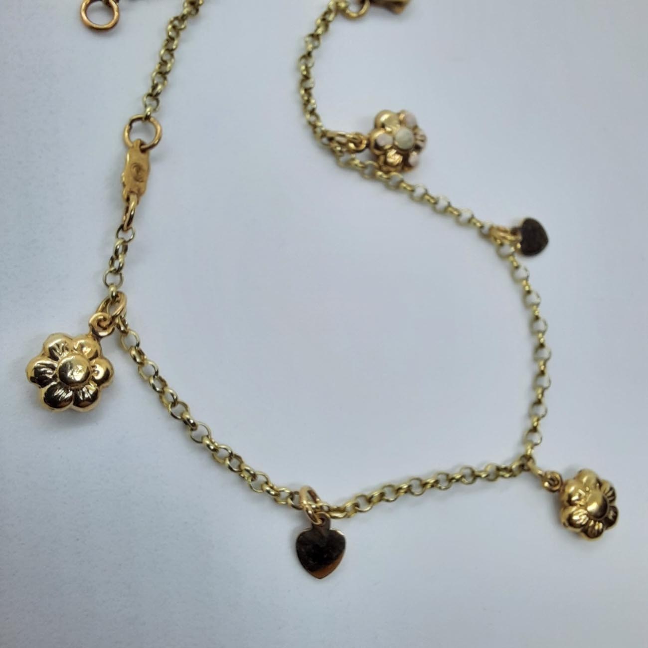 Χρυσό βραχιόλι Κ14 άνθη και καρδιές