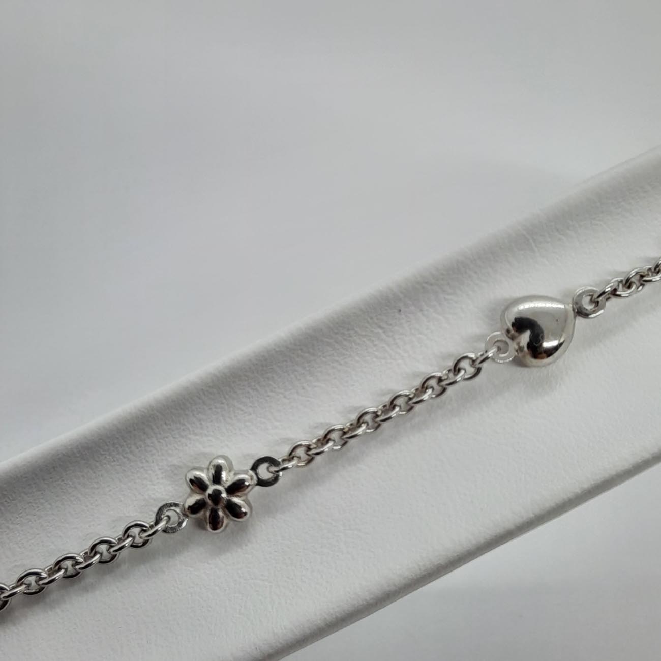 Λευκόχρυσο βραχιόλι παιδικό Κ14 καρδιές και άνθη