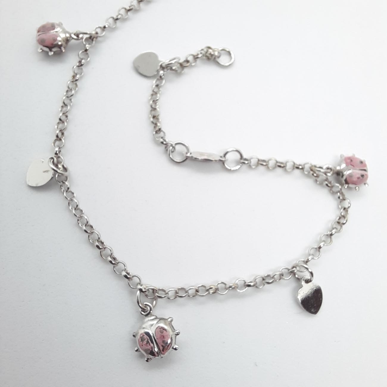 Λευκόχρυσο βραχιόλι Κ14 πασχαλίτσες και καρδιές