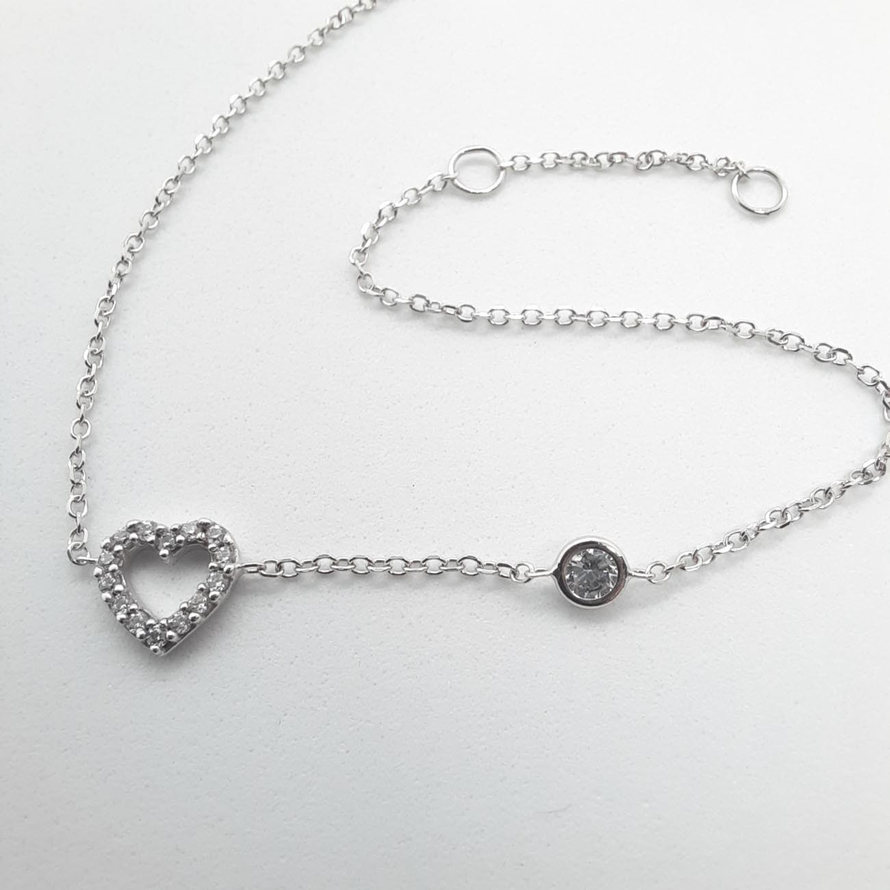 Λευκόχρυσο βραχιόλι Κ9 καρδιά ζιργκόν