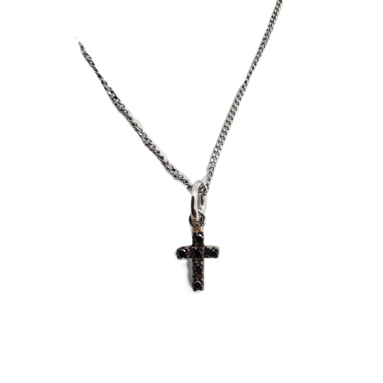 Ασημένιο κολιέ σταυρουδάκι μαύρα ζιργκόν