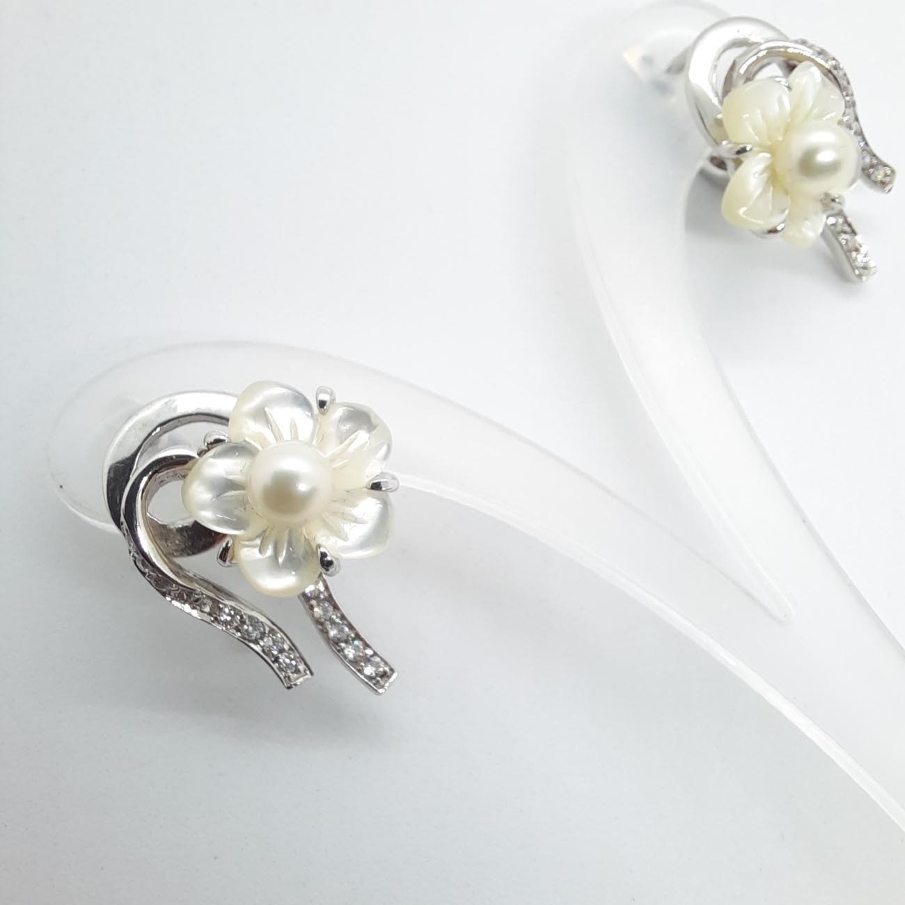 Σκουλαρίκια λευκόχρυσα ζιργκόν μαργαριτάρι