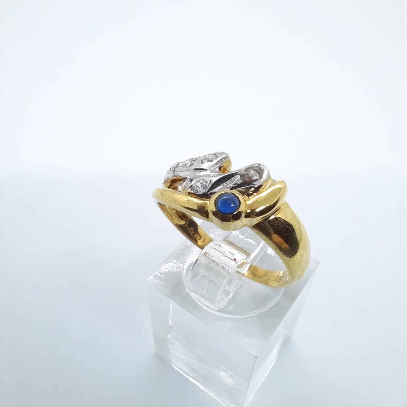 Χρυσό δαχτυλίδι Κ14 ζαφείρι-ζιργκόν