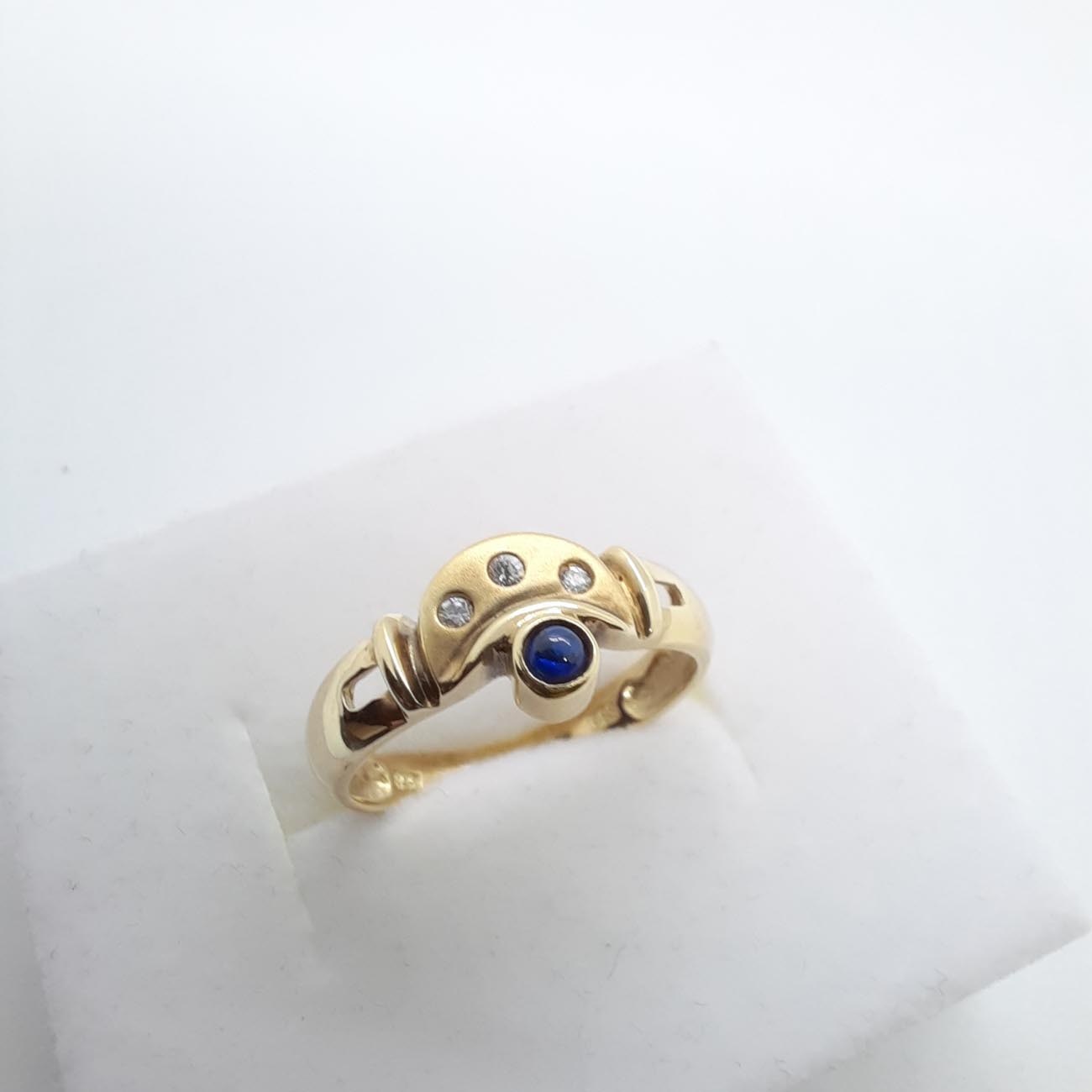 Χρυσό δαχτυλίδι Κ14 Βυζαντινό στυλ με ζαφείρι