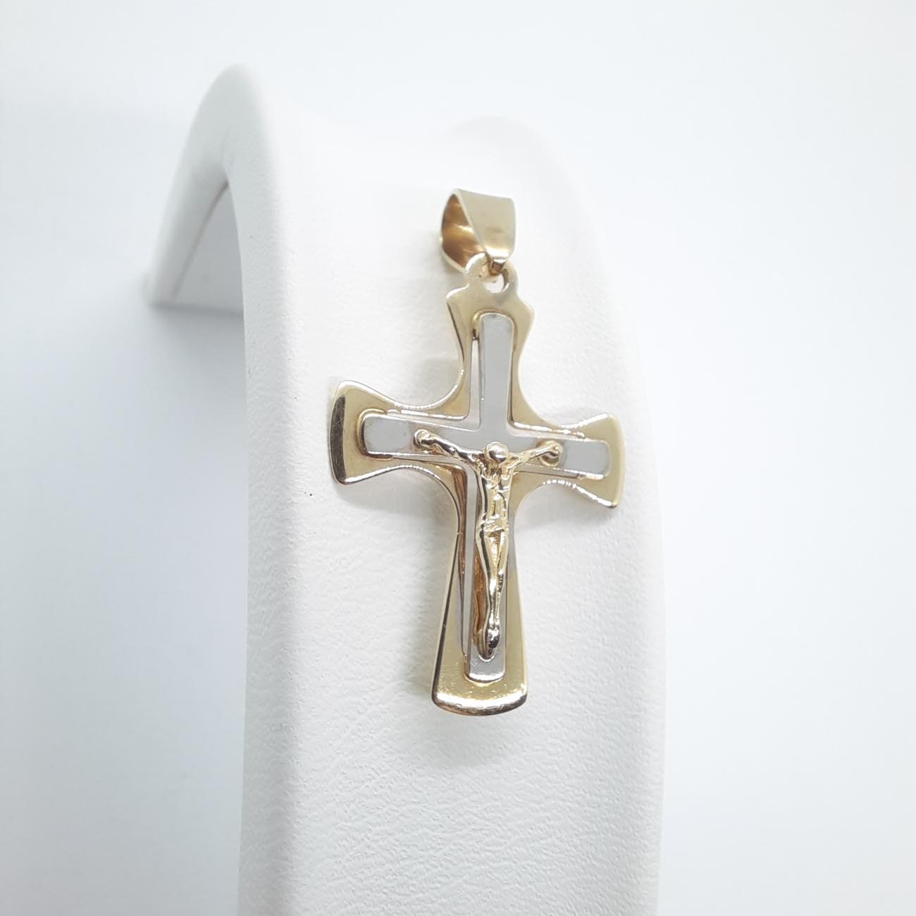 Σταυρός Κ14 χρυσός-λευκόχρυσος Εσταυρωμένος 
