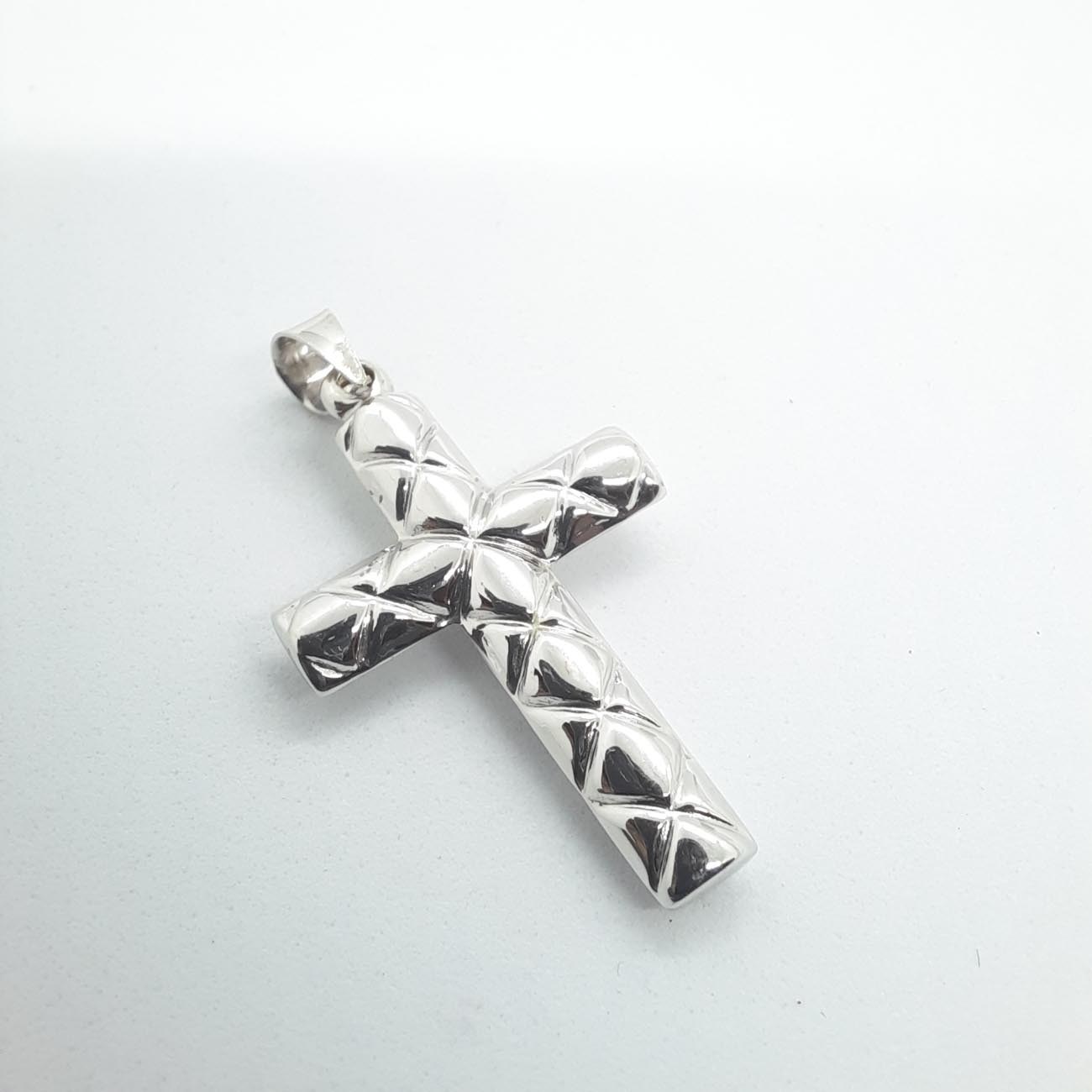 Σταυρός λευκόχρυσος Κ14 με χαράξεις