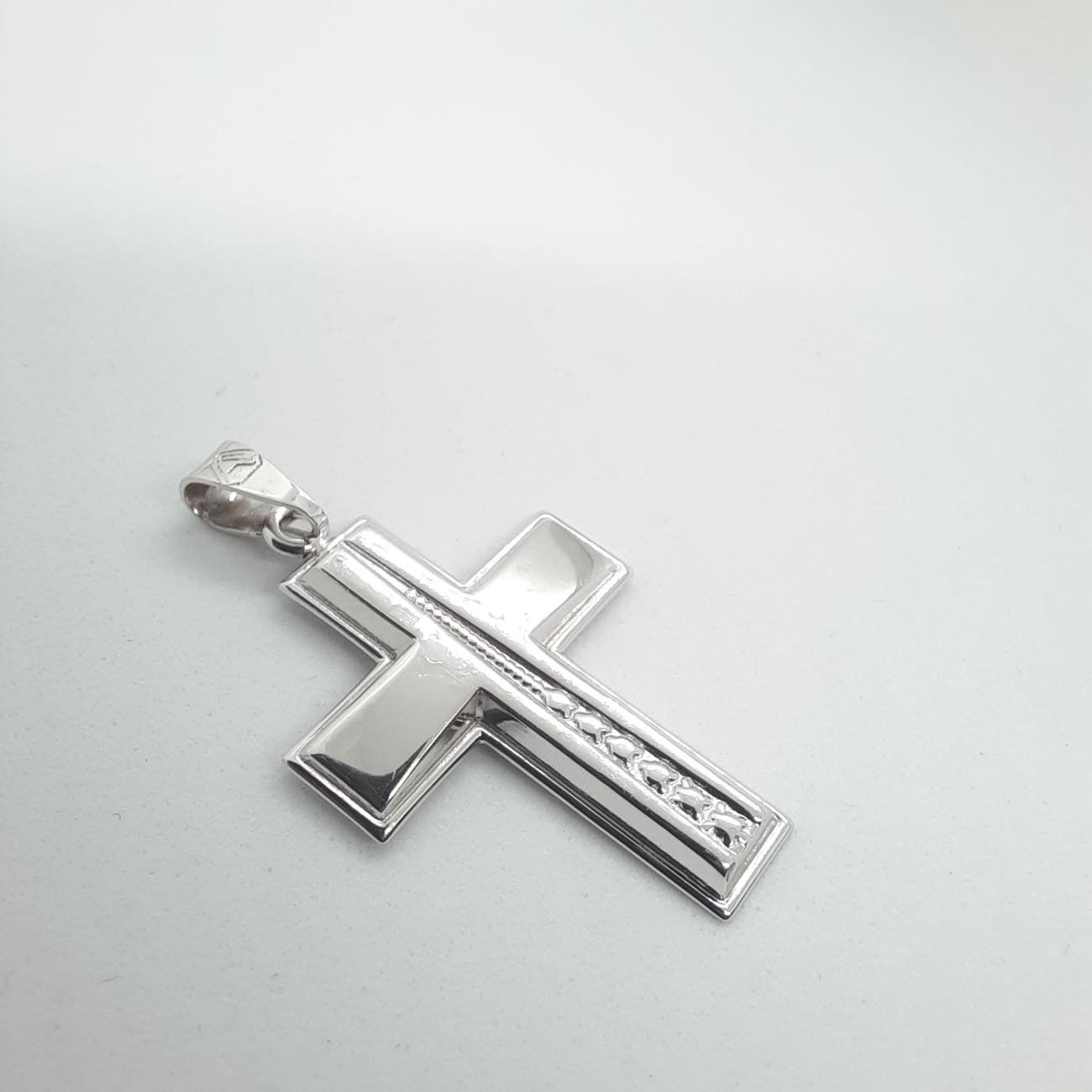 Σταυρός λευκόχρυσος K9 με χάραξη