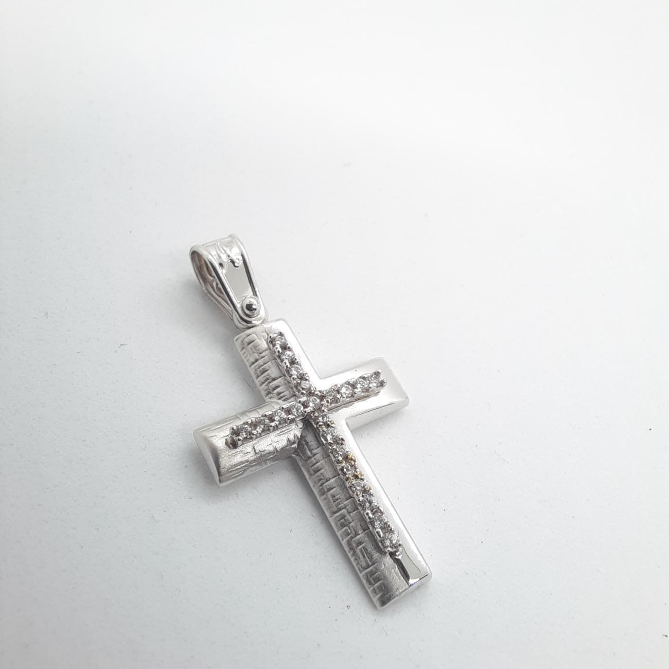 Σταυρός λευκόχρυσος Κ9 ζιργκόν
