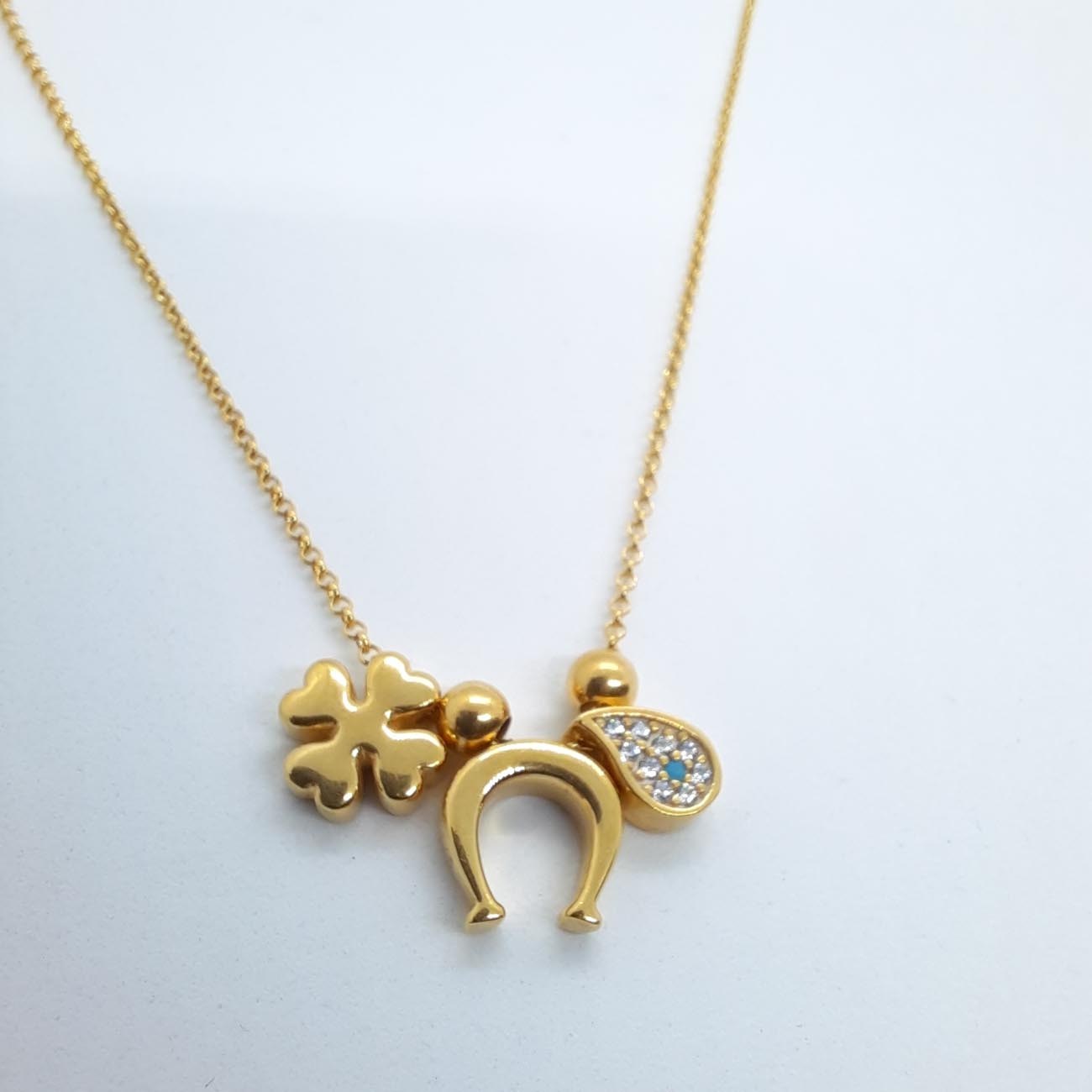 Επιχρυσωμένο κολιέ πέταλο, τριφύλλι, δάκρυ 