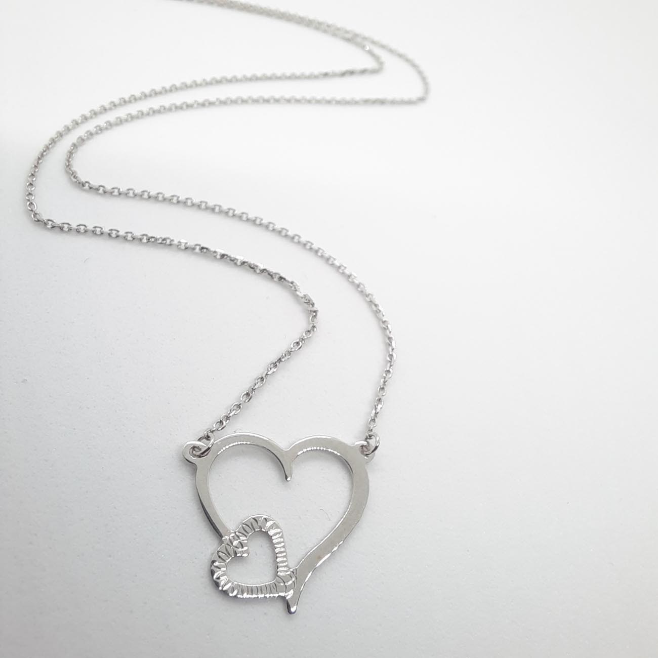 Διπλή καρδιά λευκόχρυση κολιέ