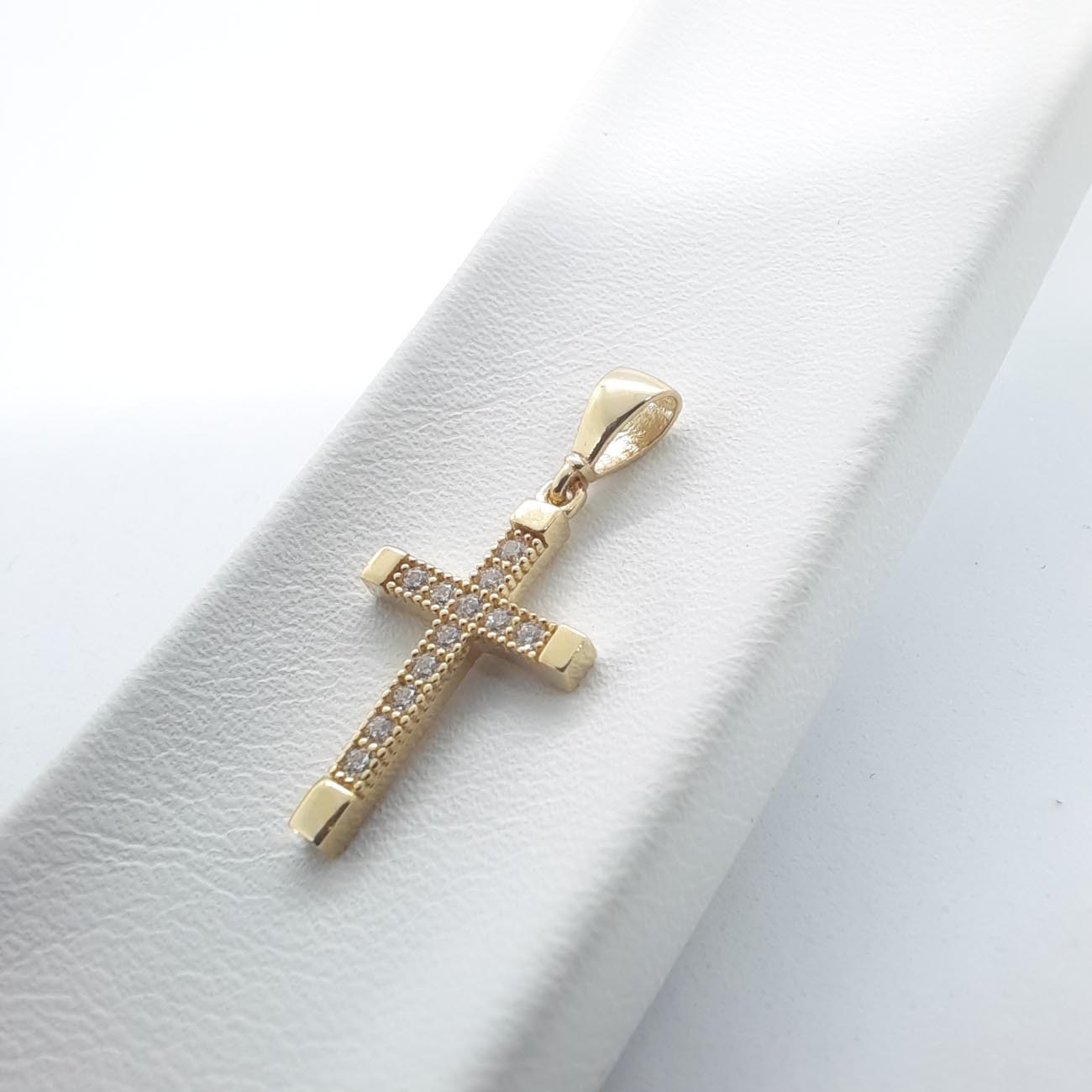Χρυσός σταυρός μικρός λουστρέ Κ9 με 12 ζιργκόν