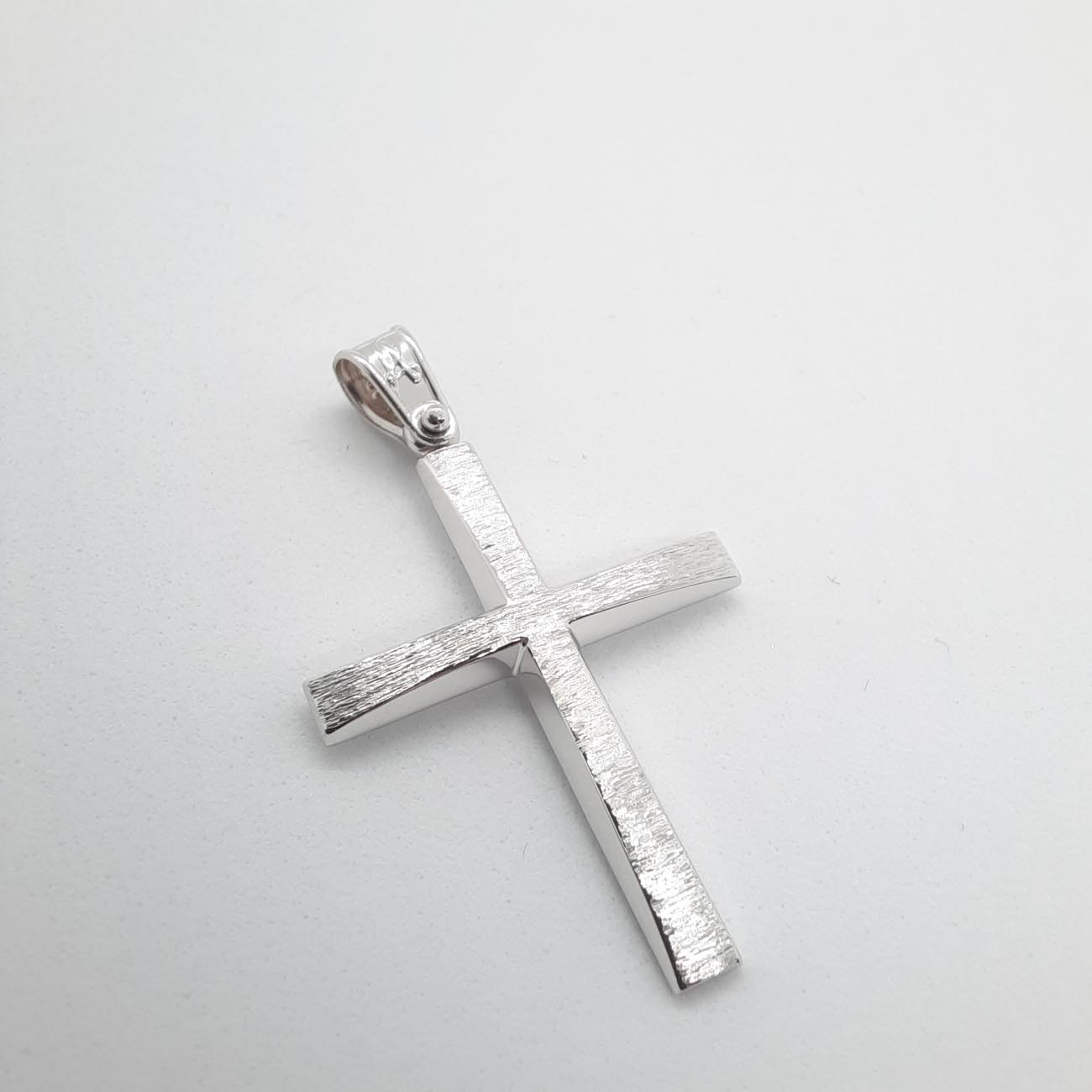 Λευκόχρυσος σταυρός Κ9 λεπτός minimal ζαγρέ