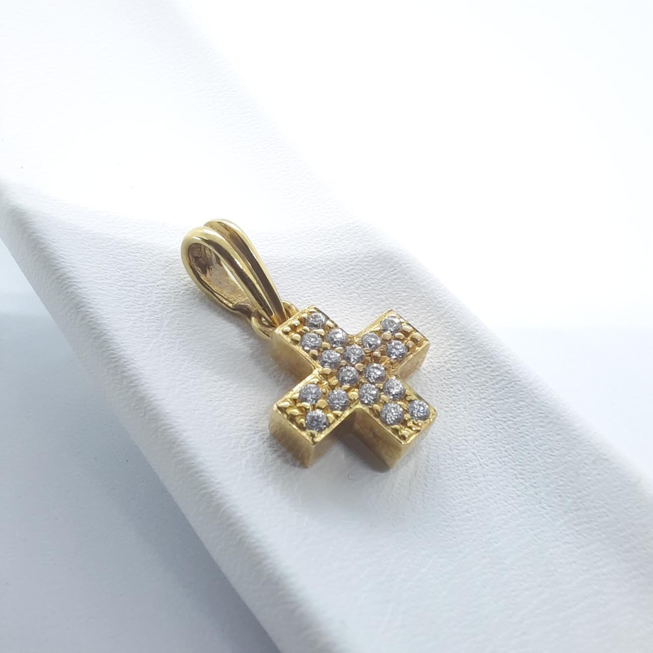 Χρυσός σταυρός μικρός τετραγωνισμένος με ζιργκόν