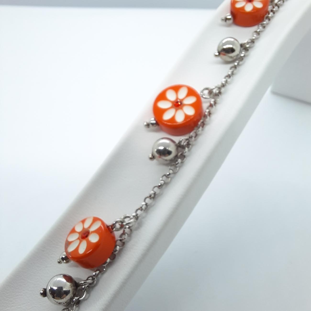 Ασημένιο βραχιόλι 9.25 πορτοκαλί μαργαρίτες