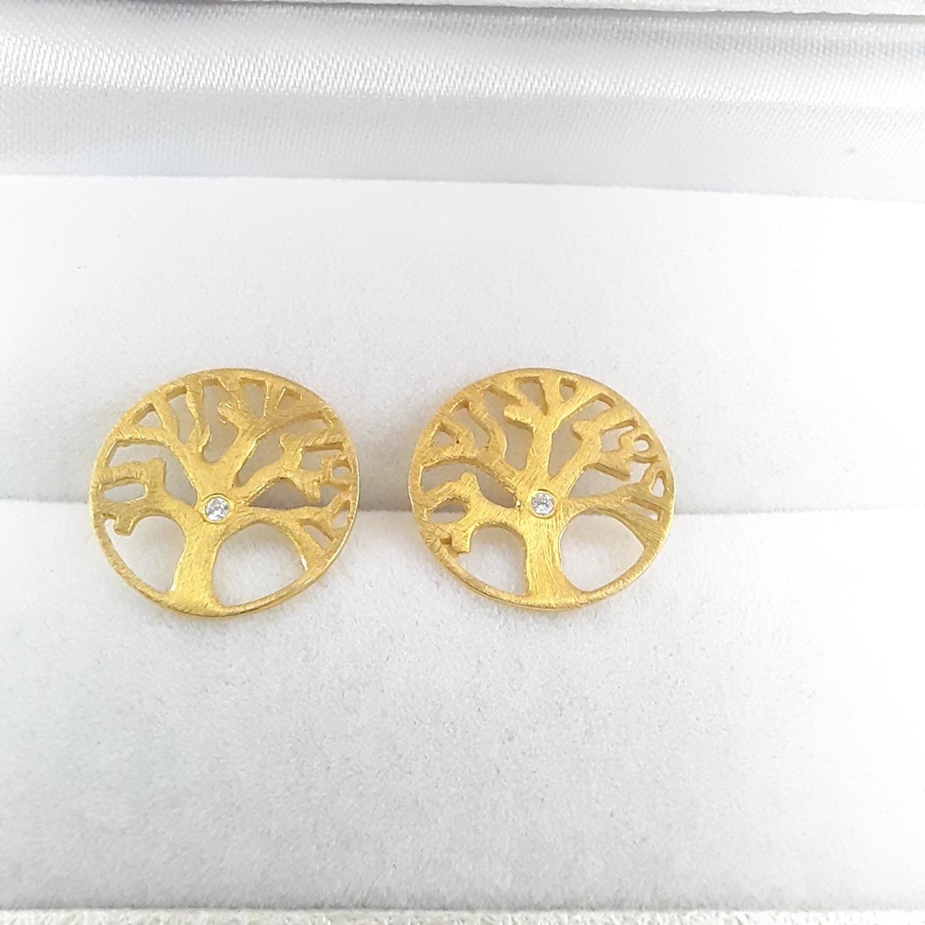 Ασημένια επιχρυσωμένα σκουλαρίκια ζιργκόν δέντρο της ζωής