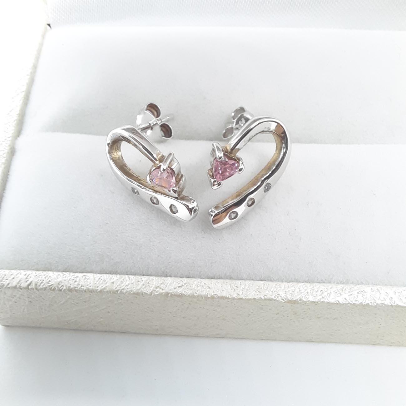 Ασημένια σκουλαρίκια ροζ ζιργκόν