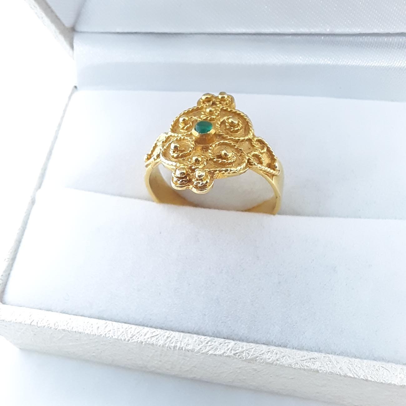 Χρυσό δαχτυλίδι Κ14 σμαράγδι 