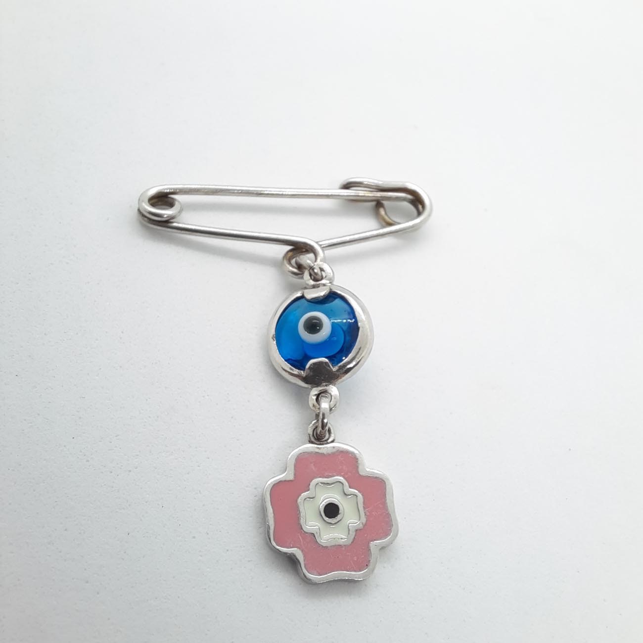 Φυλαχτό ματόχαντρο σταυρός ροζ ασήμι