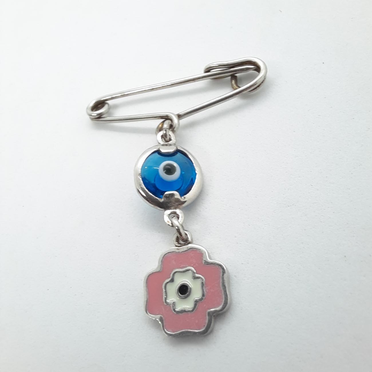 Φυλαχτό ματόχαντρο σταυρός ροζ ασήμι