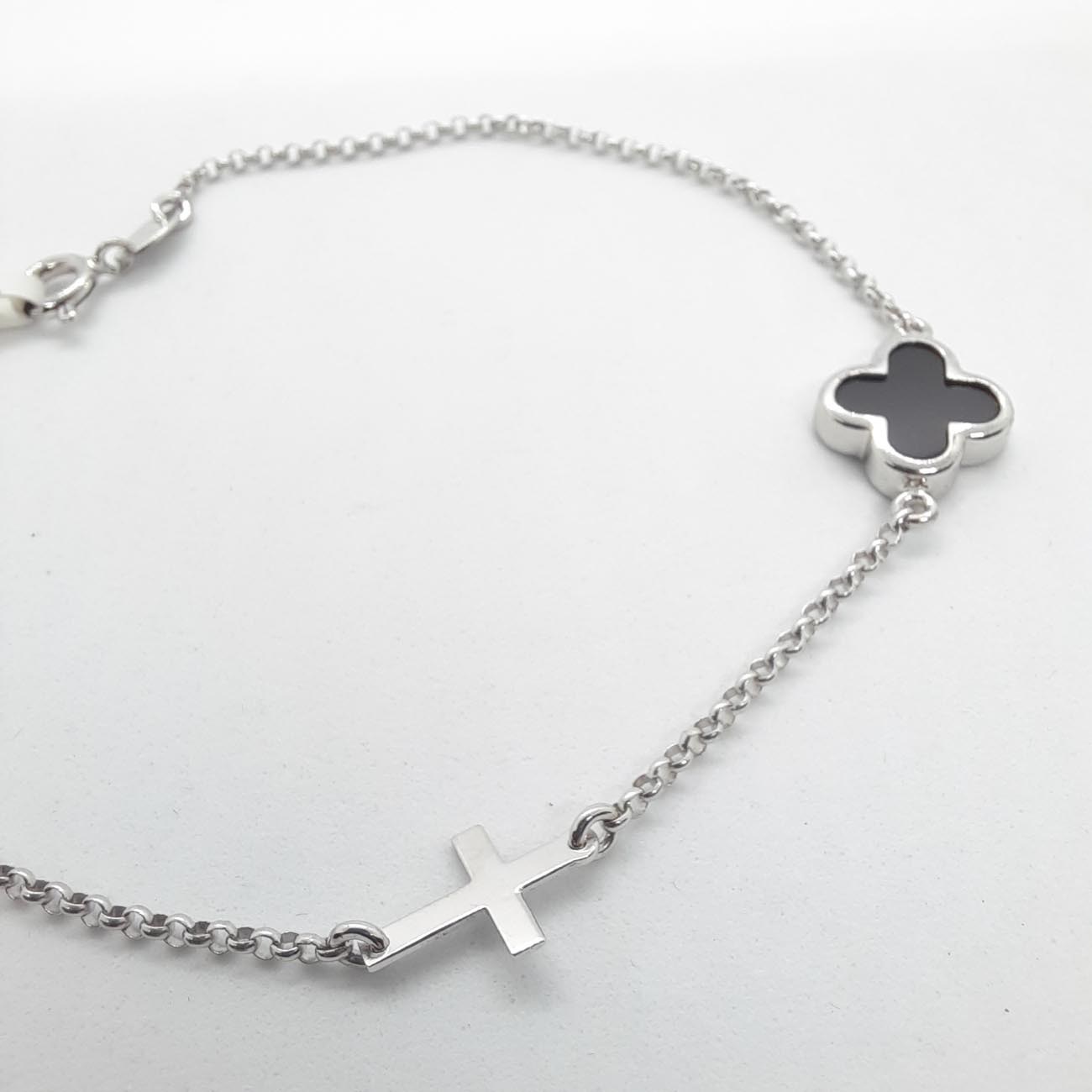Ασημένιο βραχιόλι με 2 σταυρούς