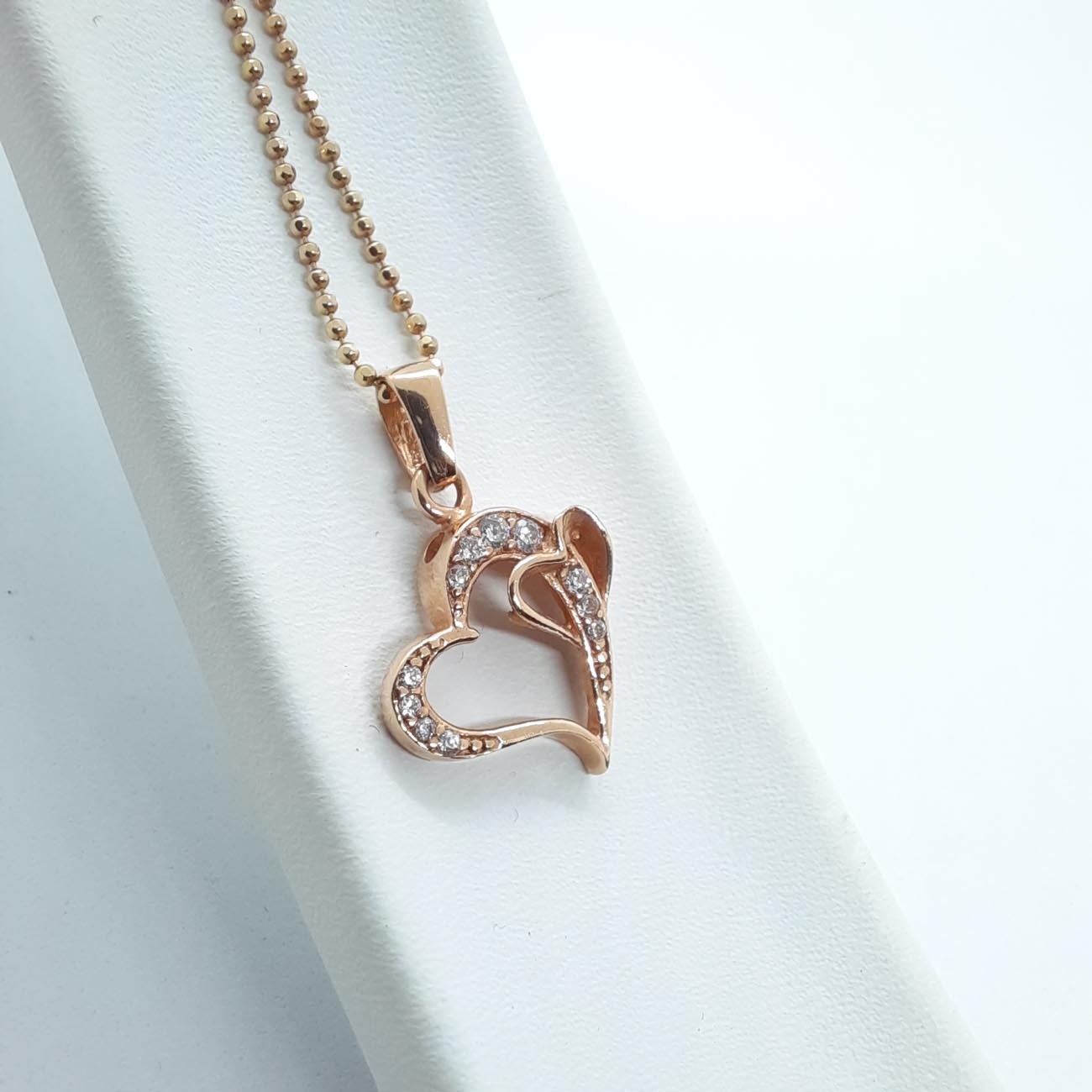 Κολιέ ροζ χρυσός Κ14 δύο καρδιές