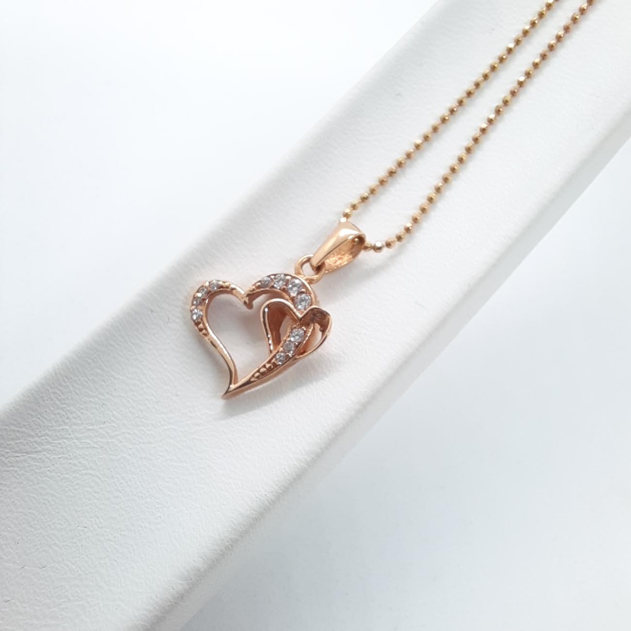 Κολιέ ροζ χρυσός Κ14 δύο καρδιές
