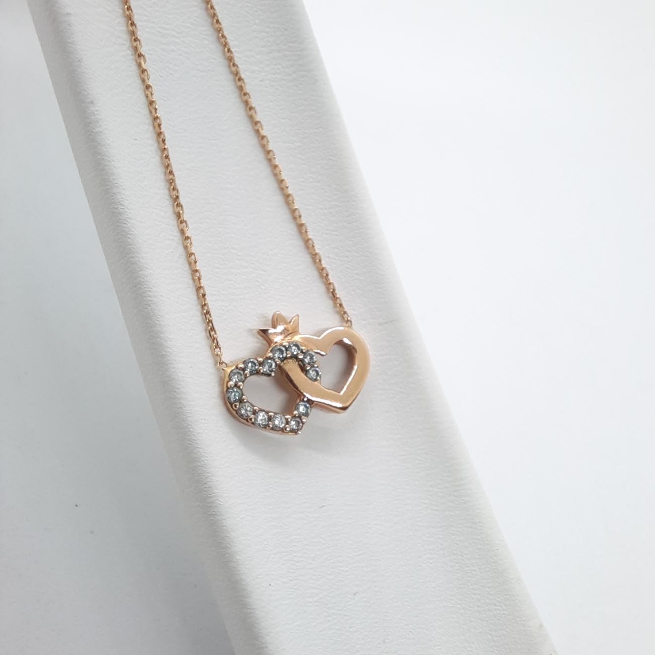 Κολιέ ροζ χρυσός Κ14 διπλή καρδιά